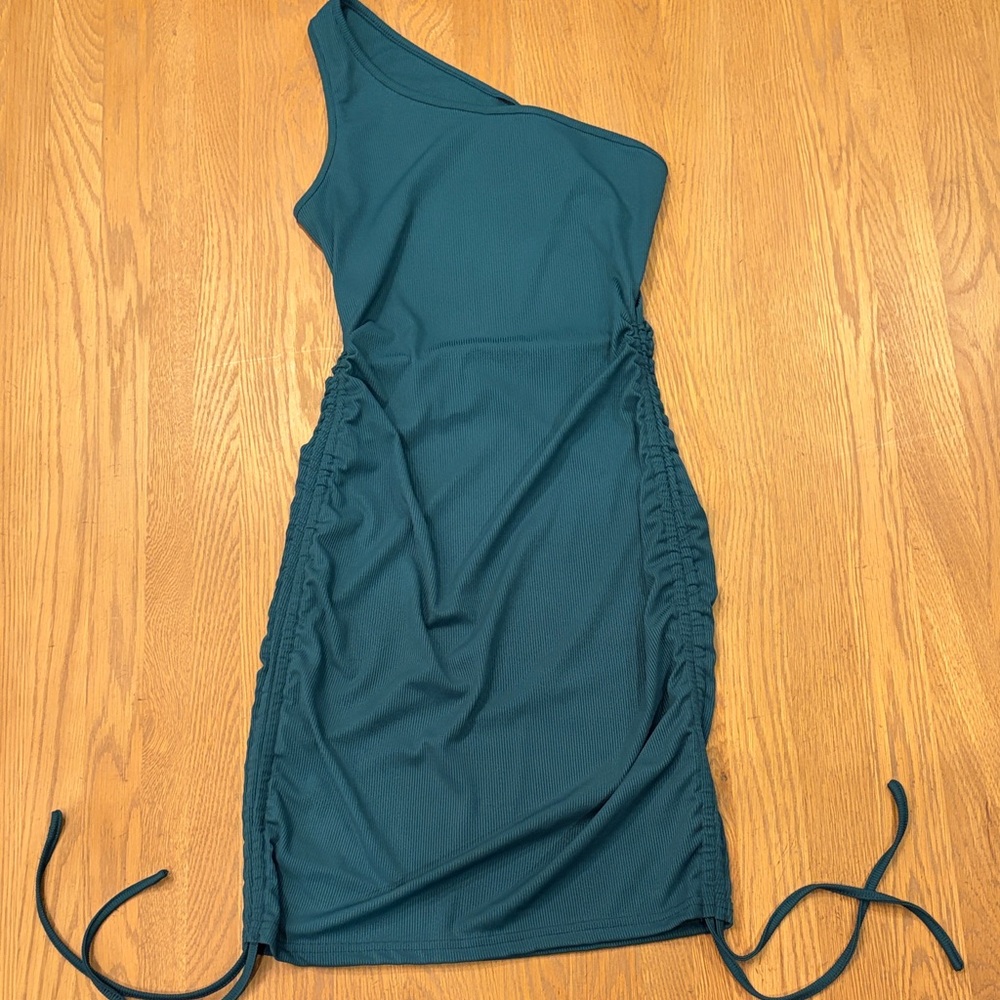 One-Shoulder Dress with Side Ruching and Ties